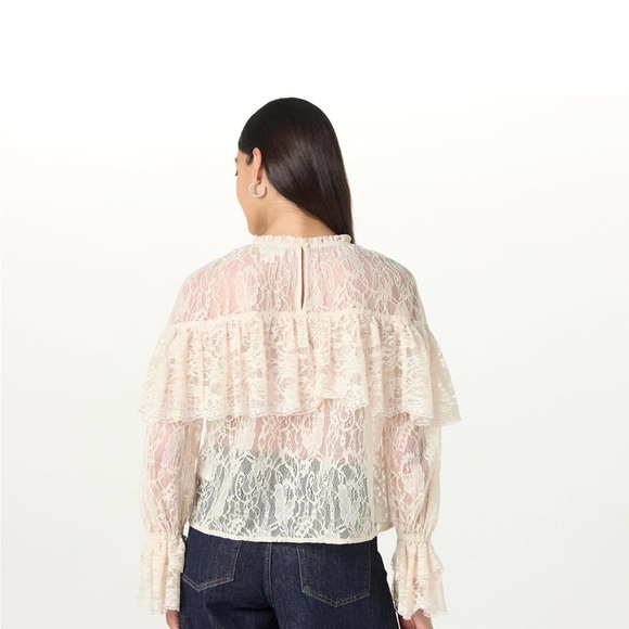 The Drop Shirt, Elegant Lace Ruffle Top - Cream, Size Medium - Picture 2 of 8